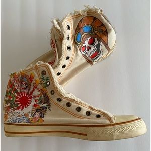 Ed Hardy canvas high tops. Mens 11. Vintage. Slip ons, no laces needed.